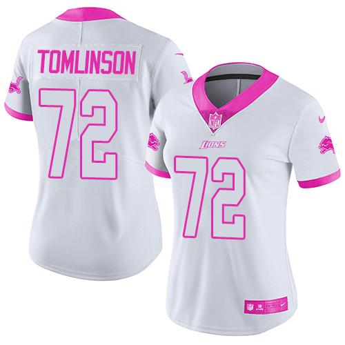 Nike Lions #72 Laken Tomlinson White Pink Women's Stitched NFL Limited Rush Fashion Jersey