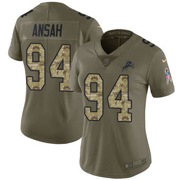 Nike Lions #94 Ziggy Ansah Olive Camo Women's Stitched NFL Limited 2017 Salute to Service Jersey
