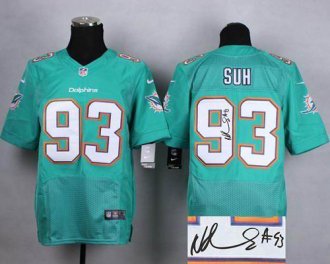 Nike Miami Dolphins #93 Ndamukong Suh Aqua Green Team Color Men's Stitched NFL Elite Autographed Jersey