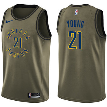 Nike Pacers #21 Thaddeus Young Green Salute to Service NBA Swingman Jersey