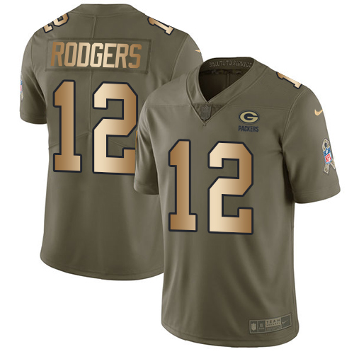 Nike Packers #12 Aaron Rodgers Olive Gold Men's Stitched NFL Limited 2017 Salute To Service Jersey
