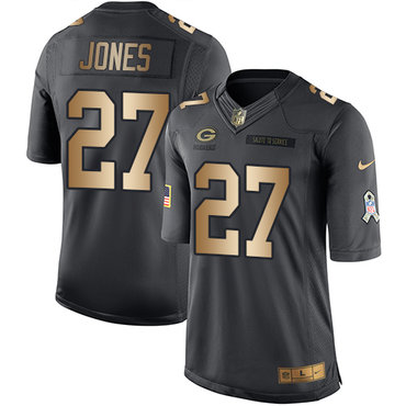 Nike Packers #27 Josh Jones Black Men's Stitched NFL Limited Gold Salute To Service Jersey