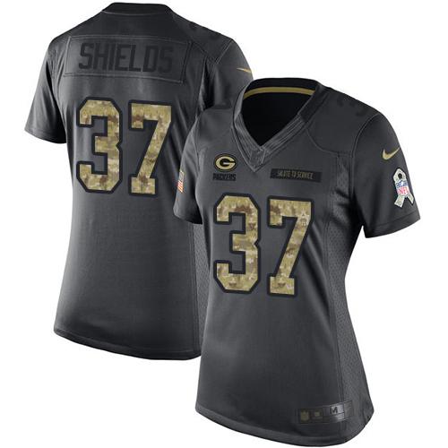 Nike Packers #37 Sam Shields Black Women's Stitched NFL Limited 2016 Salute to Service Jersey