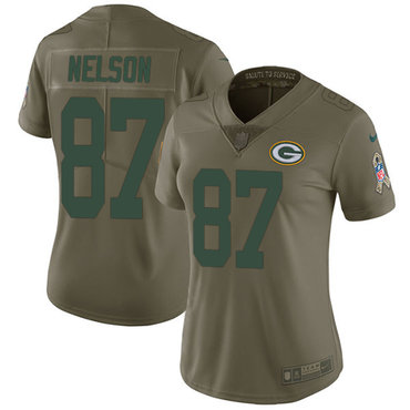Nike Packers #87 Jordy Nelson Olive Women's Stitched NFL Limited 2017 Salute to Service Jersey