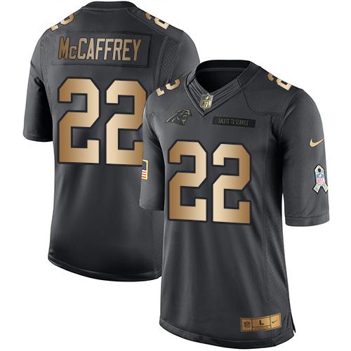 Nike Panthers #22 Christian McCaffrey Black Men's Stitched NFL Limited Gold Salute To Service Jersey