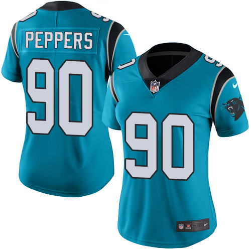 Nike Panthers #90 Julius Peppers Blue Women's Stitched NFL Limited Rush Jersey