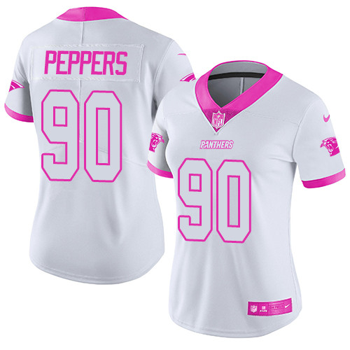 Nike Panthers #90 Julius Peppers White Pink Women's Stitched NFL Limited Rush Fashion Jersey