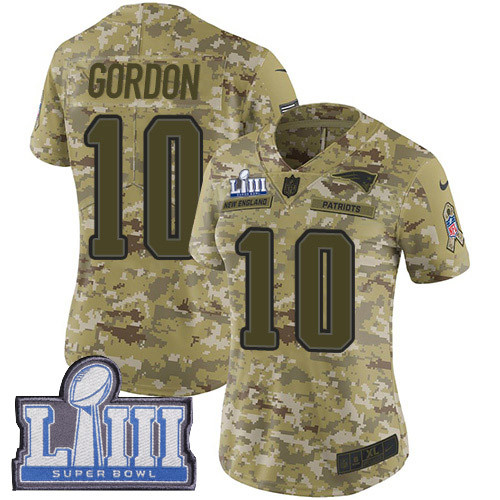 Nike Patriots #10 Josh Gordon Camo Super Bowl LIII Bound Women's Stitched NFL Limited  0