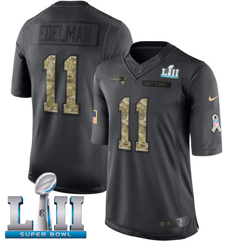 Nike Patriots #11 Julian Edelman Black Super Bowl LII Youth Stitched NFL Limited 2016 Salute to Service Jersey