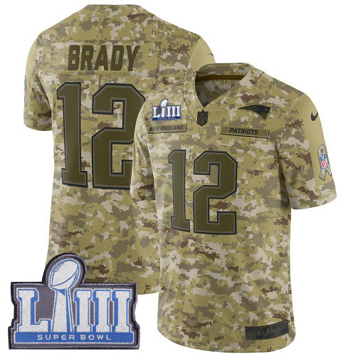 Nike Patriots #12 Tom Brady Camo Super Bowl LIII Bound Youth Stitched NFL Limited 2018