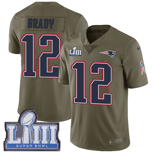 Nike Patriots #12 Tom Brady Olive Super Bowl LIII Bound Youth Stitched NFL Limited 2017