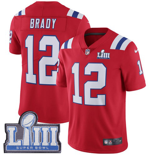 Nike Patriots #12 Tom Brady Red Alternate Super Bowl LIII Bound Youth Stitched NFL Vapor