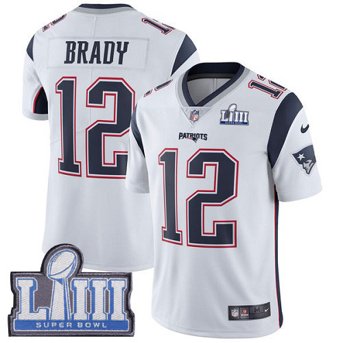 Nike Patriots #12 Tom Brady White Super Bowl LIII Bound Youth Stitched NFL Vapor