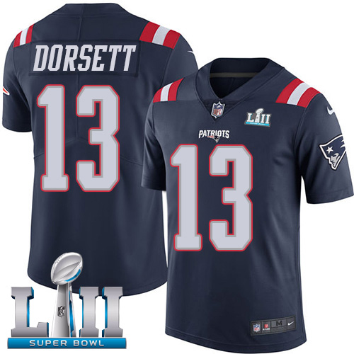 Nike Patriots #13 Phillip Dorsett Navy Blue Super Bowl LII Youth Stitched NFL Limited Rush Jersey