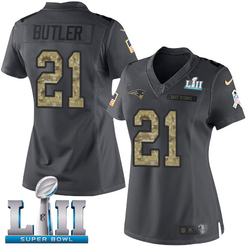 Nike Patriots #21 Malcolm Butler Black Super Bowl LII Women's Stitched NFL Limited 2016 Salute to Service Jersey