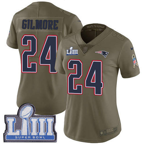 Nike Patriots #24 Stephon Gilmore Olive Super Bowl LIII Bound Women's Stitched NFL