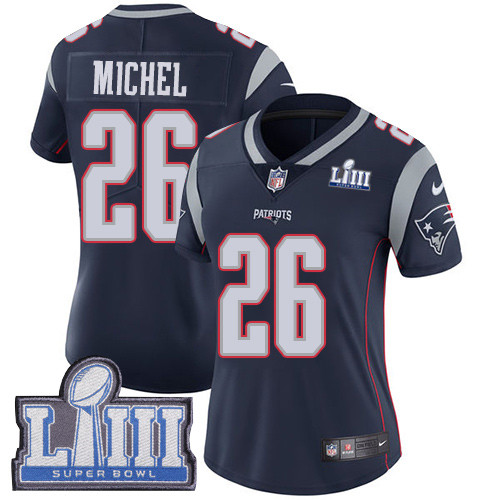Nike Patriots #26 Sony Michel Navy Blue Team Color Super Bowl LIII Bound Women's