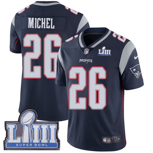 Nike Patriots #26 Sony Michel Navy Blue Team Color Super Bowl LIII Bound Youth Stitched