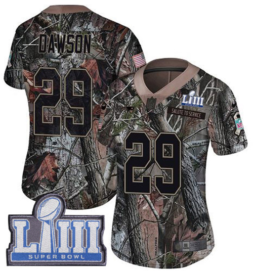 Nike Patriots #29 Duke Dawson Camo Super Bowl LIII Bound Women's Stitched NFL Limited