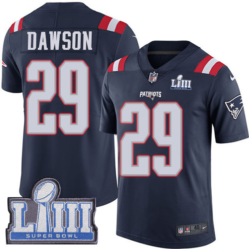 Nike Patriots #29 Duke Dawson Navy Blue Super Bowl LIII Bound Youth Stitched NFL Limited Rush