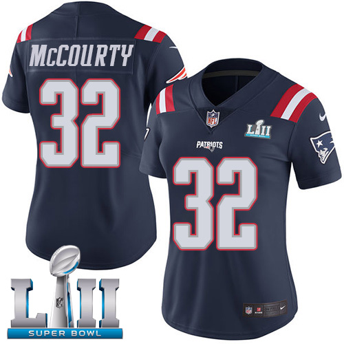 Nike Patriots #32 Devin McCourty Navy Blue Super Bowl LII Women's Stitched NFL Limited Rush Jersey