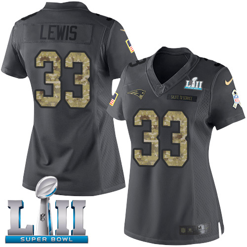 Nike Patriots #33 Dion Lewis Black Super Bowl LII Women's Stitched NFL Limited 2016 Salute to Service Jersey