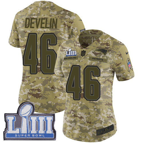 Nike Patriots #46 James Develin Camo Super Bowl LIII Bound Women's Stitched NFL Limited 0
