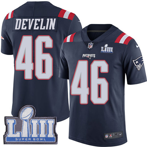 Nike Patriots #46 James Develin Navy Blue Super Bowl LIII Bound Youth Stitched NFL Limited Rush