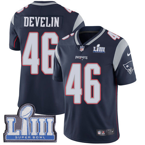 Nike Patriots #46 James Develin Navy Blue Team Color Super Bowl LIII Bound Youth Stitched