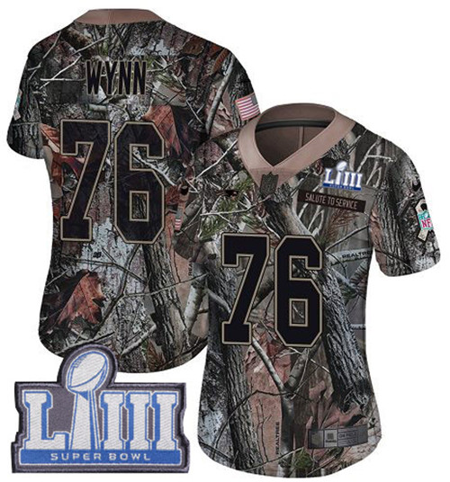 Nike Patriots #76 Isaiah Wynn Camo Super Bowl LIII Bound Women's Stitched NFL Limited