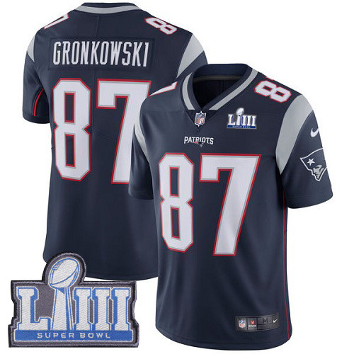 Nike Patriots #87 Rob Gronkowski Navy Blue Team Color Super Bowl LIII Bound