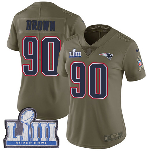 Nike Patriots #90 Malcom Brown Olive Super Bowl LIII Bound Women's Stitched NFL Limited