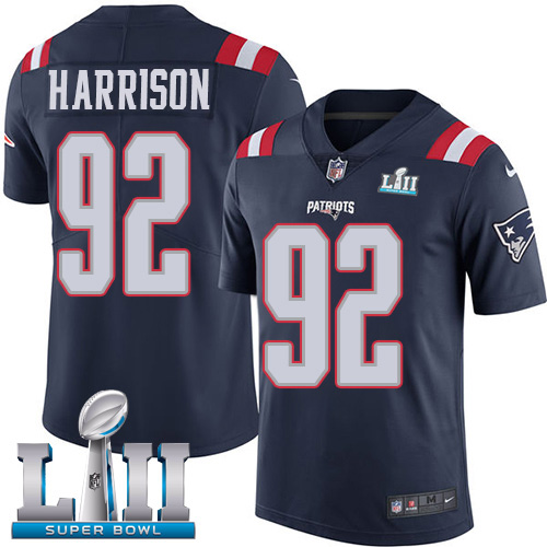 Nike Patriots #92 James Harrison Navy Blue Super Bowl LII Youth Stitched NFL Limited Rush Jersey