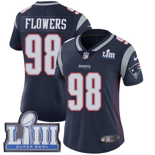 Nike Patriots #98 Trey Flowers Navy Blue Team Color Super Bowl LIII Bound Women's
