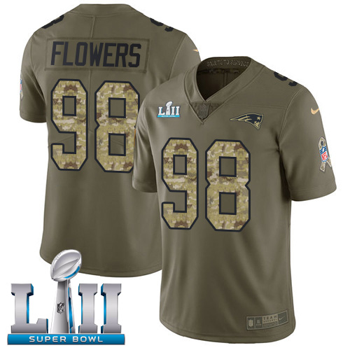 Nike Patriots #98 Trey Flowers Olive Camo Super Bowl LII Youth Stitched NFL Limited 2017 Salute to Service Jersey