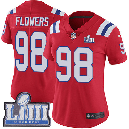 Nike Patriots #98 Trey Flowers Red Alternate Super Bowl LIII Bound Women's Stitched NFL