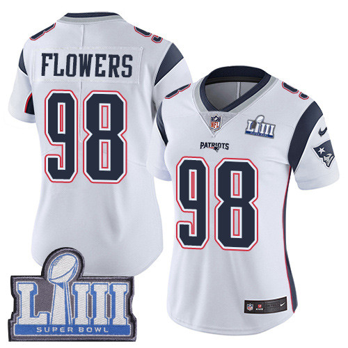 Nike Patriots #98 Trey Flowers White Super Bowl LIII Bound Women's Stitched NFL Vapor