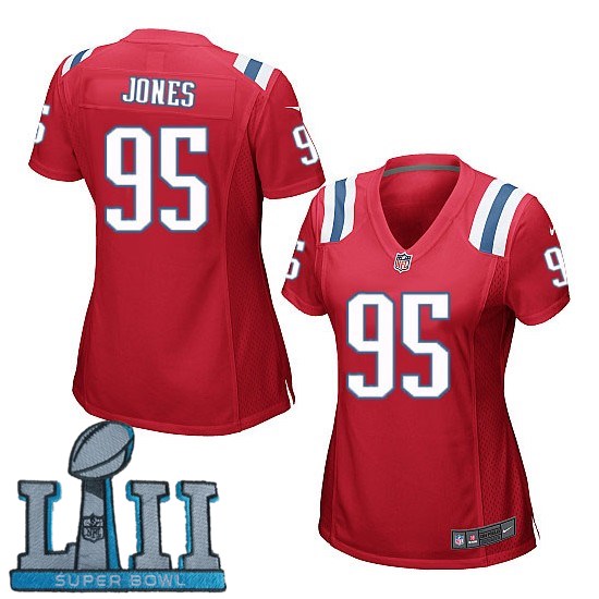 Nike Patriots 95 Chandler Jones Red Women 2018 Super Bowl LII Game Jersey