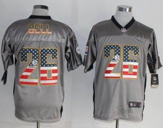 Nike Pittsburgh Steelers #26 Le'Veon Bell Grey NFL Elite USA Flag Fashion Jersey