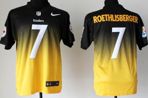 Nike Pittsburgh Steelers #7 Ben Roethlisberger Black_Yellow Fadeaway Elite Jersey 