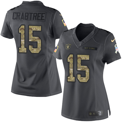 Nike Raiders #15 Michael Crabtree Black Women's Stitched NFL Limited 2016 Salute to Service Jersey