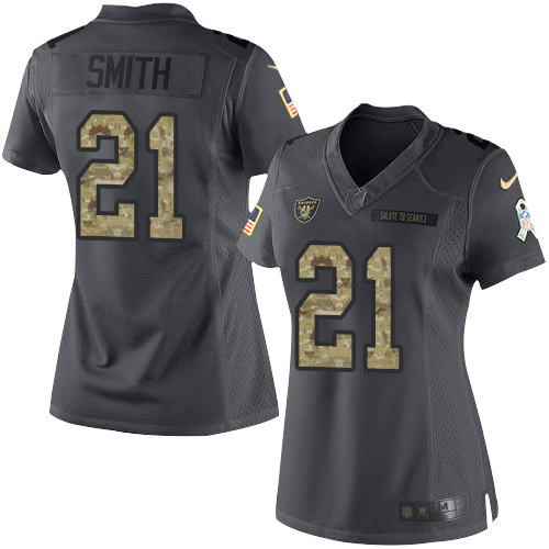 Nike Raiders #21 Sean Smith Black Women's Stitched NFL Limited 2016 Salute to Service Jersey