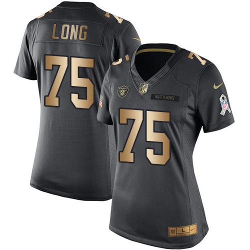 Nike Raiders #75 Howie Long Black Women's Stitched NFL Limited Gold Salute to Service Jersey