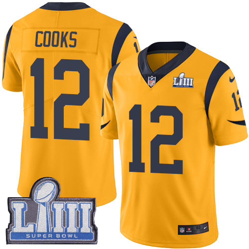 Nike Rams #12 Brandin Cooks Gold Super Bowl LIII Bound Men's Stitched NFL Limited Rush Jersey