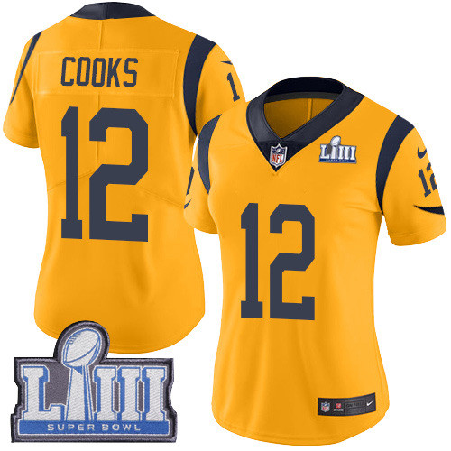 Nike Rams #12 Brandin Cooks Gold Super Bowl LIII Bound Women's Stitched NFL Limited