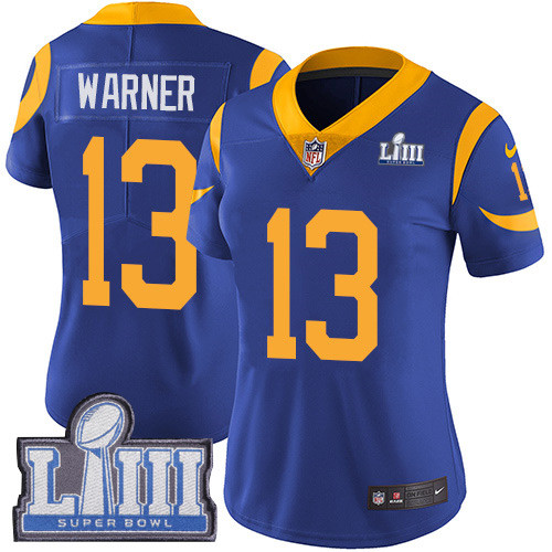 Nike Rams #13 Kurt Warner Royal Blue Alternate Super Bowl LIII Bound Women's Stitched NFL