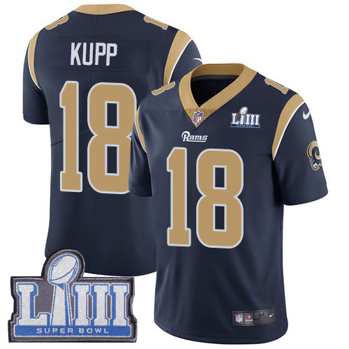 Nike Rams #18 Cooper Kupp Navy Blue Team Color Super Bowl LIII Bound Youth Stitched