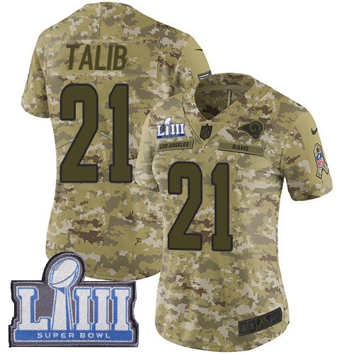 Nike Rams #21 Aqib Talib Camo Super Bowl LIII Bound Women's Stitched NFL Limited 2018 Salute 0