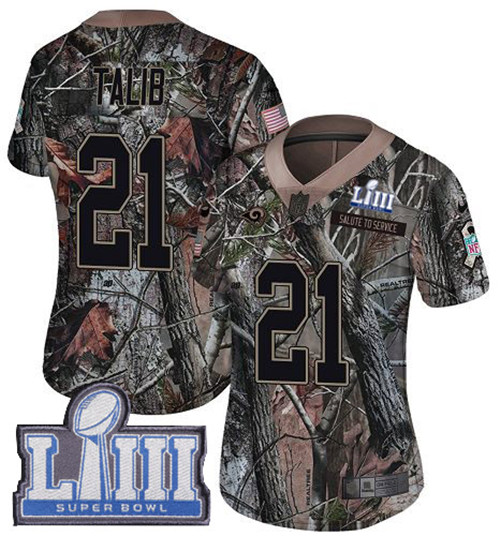 Nike Rams #21 Aqib Talib Camo Super Bowl LIII Bound Women's Stitched NFL Limited Rush