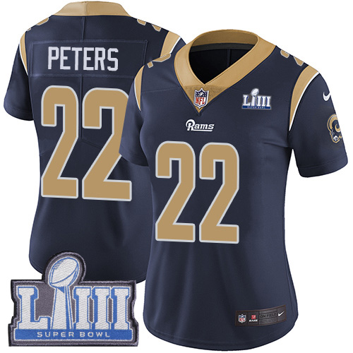 Nike Rams #22 Marcus Peters Navy Blue Team Color Super Bowl LIII Bound Women's